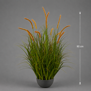 Planta Artificială Iarbă Ornamentală Tip Coadă de Pisicǎ, 90cm, 13 tulpini, Iarbă curbată și Spice, Verde Tomnal, Fara Ghiveci
