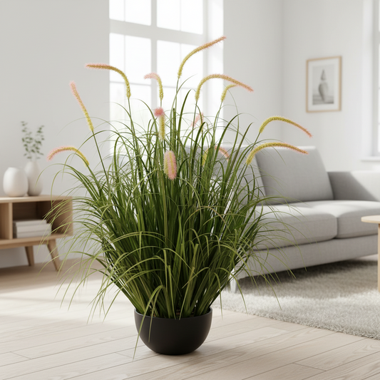 Planta Artificială Iarbă Ornamentală Tip Coadă de Pisicǎ, 90 cm, 13 tulpini, Iarbă curbată și Spice, Verde, Fara Ghiveci