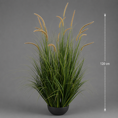 Planta Artificială Iarbă Ornamentală Tip Coadă de Pisică, 120cm, 17 tulpini, Iarbă curbată și Spice, Verde Tomnal, Fara Ghiveci