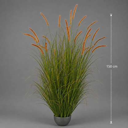 Planta Artificială Iarbă Ornamentală Tip Coadă de Pisicǎ, 150cm, 26 tulpini, Iarbă curbată și Spice, Verde Tomnal, Fara Ghiveci