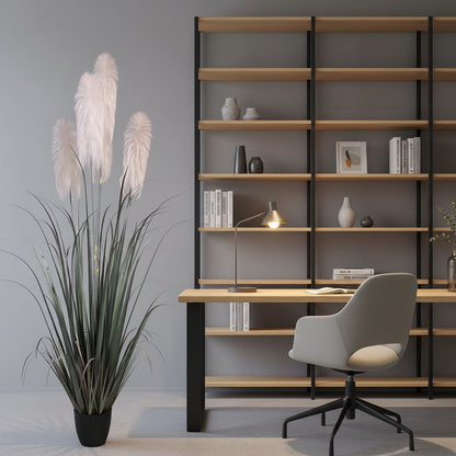 Planta Artificială Iarbă Ornamentală, 240cm, cu 5 fire, Stuf si Iarba, Verde si Gri, Fara Ghiveci