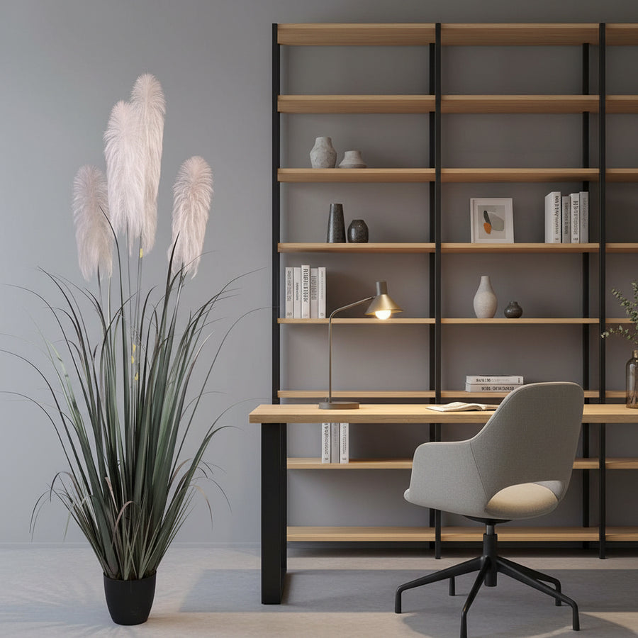 Planta Artificială Iarbă Ornamentală, 240cm, cu 5 fire, Stuf si Iarba, Verde si Gri, Fara Ghiveci