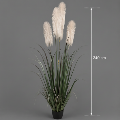 Planta Artificială Iarbă Ornamentală, 240cm, cu 5 fire, Stuf si Iarba, Verde si Gri, Fara Ghiveci