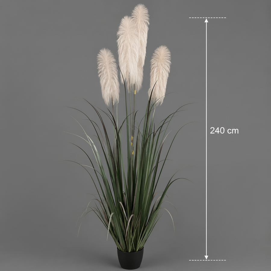 Planta Artificială Iarbă Ornamentală, 240cm, cu 5 fire, Stuf si Iarba, Verde si Gri, Fara Ghiveci