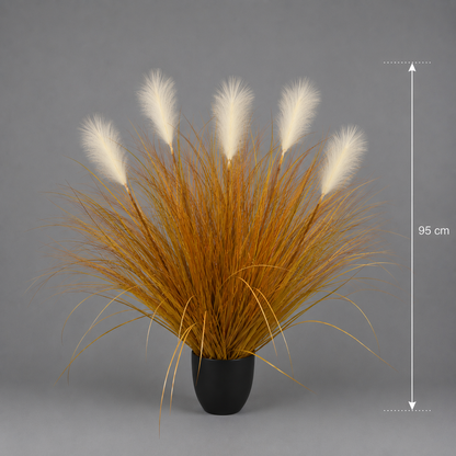 Planta Artificială Iarbă Ornamentală, 95 cm, 5 tulpini, Stuf si Iarba, Portocaliu, Fara Ghiveci