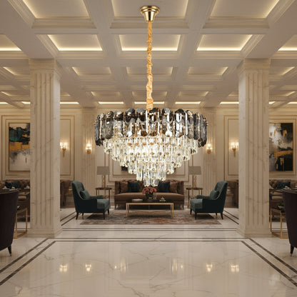 Candelabru Cristal AURUM Magno 12xE14, Diametru 60cm, Inaltime 40cm, Auriu Lucios, Inaltime Reglabila, Design Elegant