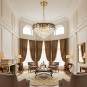 Candelabru Cristal AURUM Regalis 22xE14, Diametru 80cm, Inaltime 55cm, Auriu Lucios, Inaltime Reglabila, Design Elegant