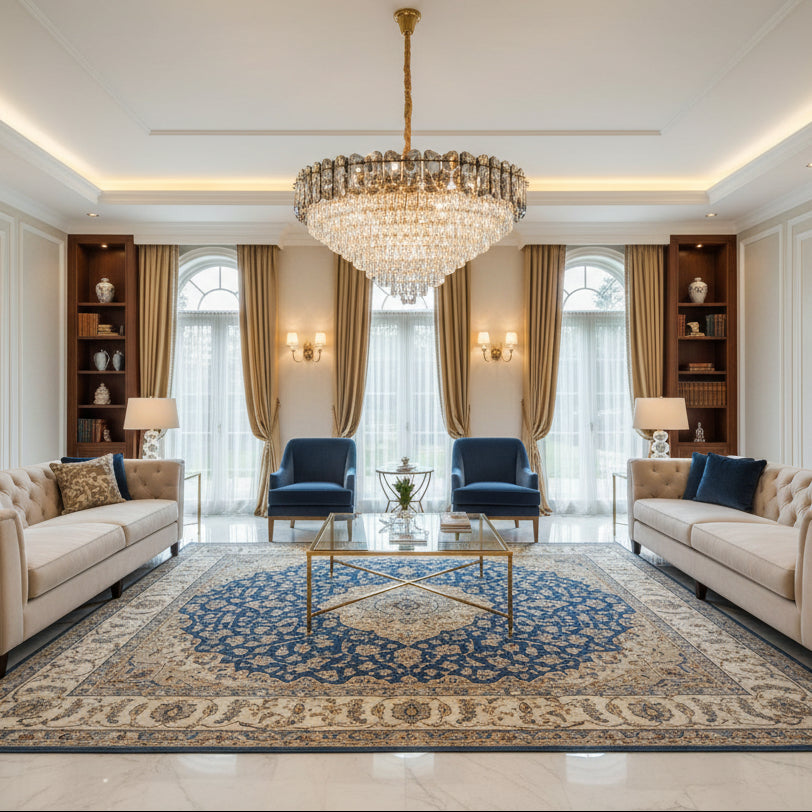Candelabru Cristal AURUM Regalis 22xE14, Diametru 80cm, Inaltime 55cm, Auriu Lucios, Inaltime Reglabila, Design Elegant