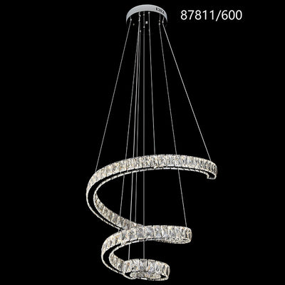LED Chandelier CC87811/600CH, Diameter 60 cm, Height 120 cm, IP20, Cold/Neutral/Warm Light, Dimmable, Silver, Crystal, Steel