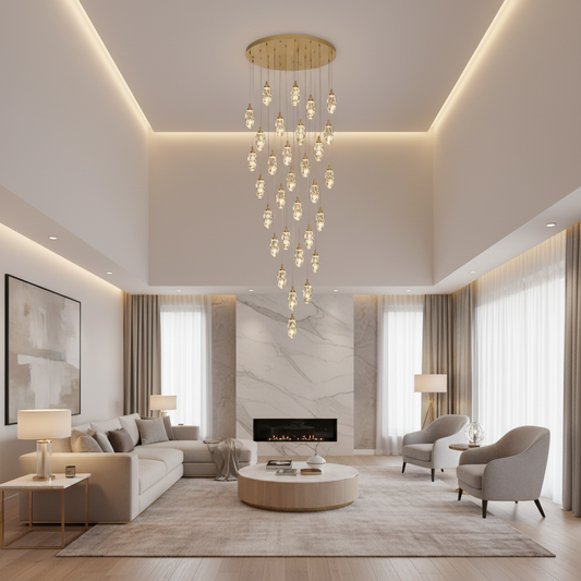 Suspended Crystal LED Chandelier, Justinian, Diameter 60cm, Adjustable Height, Gold, Metal and Crystal