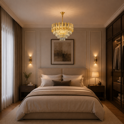 Crystal Chandelier BUCKINGHAM Nobile 5xE14, Diameter 40cm, Shiny Gold, Adjustable Height
