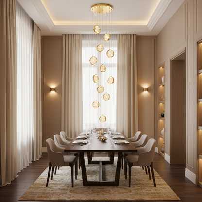 Suspended Crystal LED Chandelier, Justinian, Diameter 60cm, Adjustable Height, Gold, Metal and Crystal
