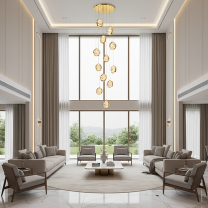 Suspended Crystal LED Chandelier, Justinian, Diameter 60cm, Adjustable Height, Gold, Metal and Crystal