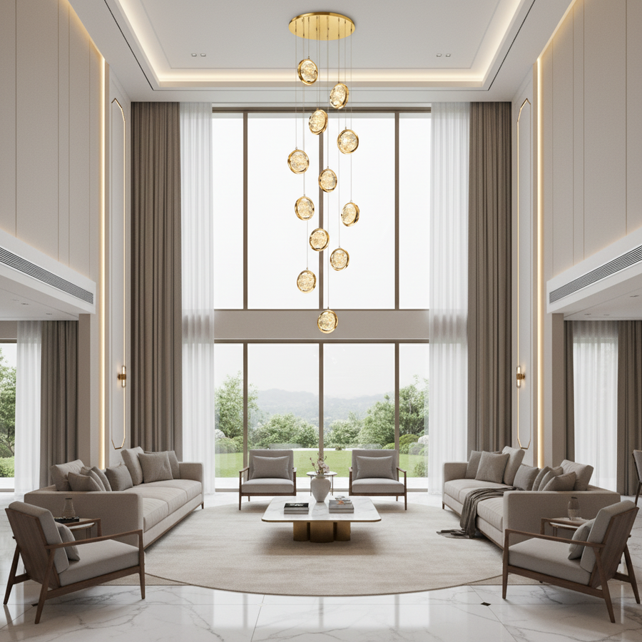Suspended Crystal LED Chandelier, Justinian, Diameter 60cm, Adjustable Height, Gold, Metal and Crystal