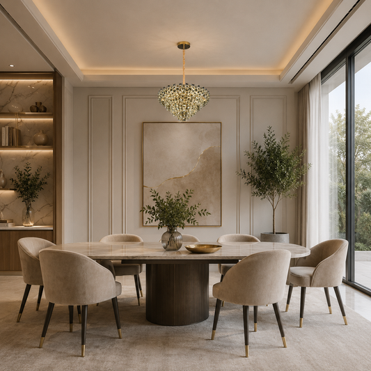 Candelabru Cristal HERT Magno, 70W, 6xE14,  Inaltime Reglabila, Metal si Cristal, Auriu