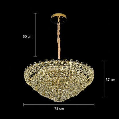 Candelabru Cristal HERT Regalis, 106W, 10xE14,  Inaltime Reglabila, Metal si Cristal, Auriu