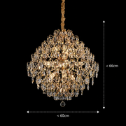 Candelabru Cristal KONIG Regalis, 11xE14, D60 cm, Auriu, Inaltime Reglabila, Metal si Cristal