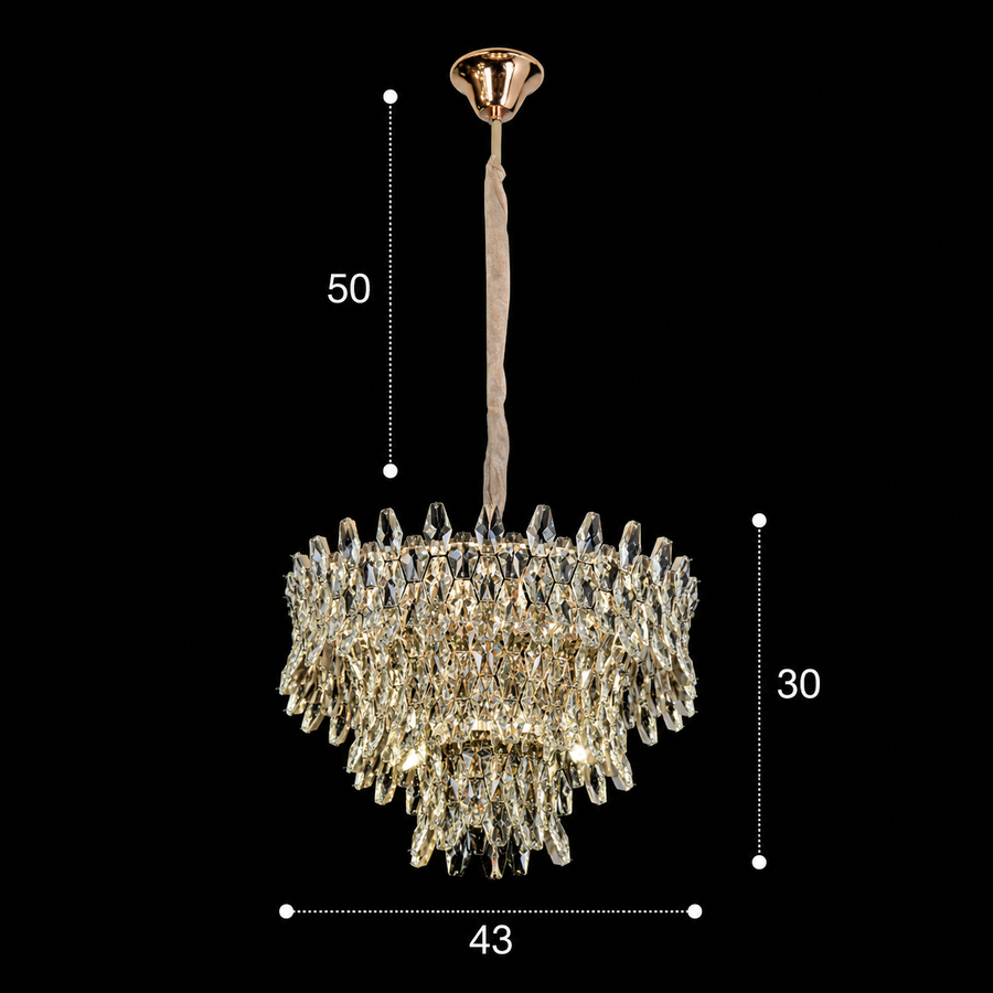 Candelabru Cristal KRAN Nobile, 6xE14,  Inaltime Reglabila, Metal si Cristal, Auriu