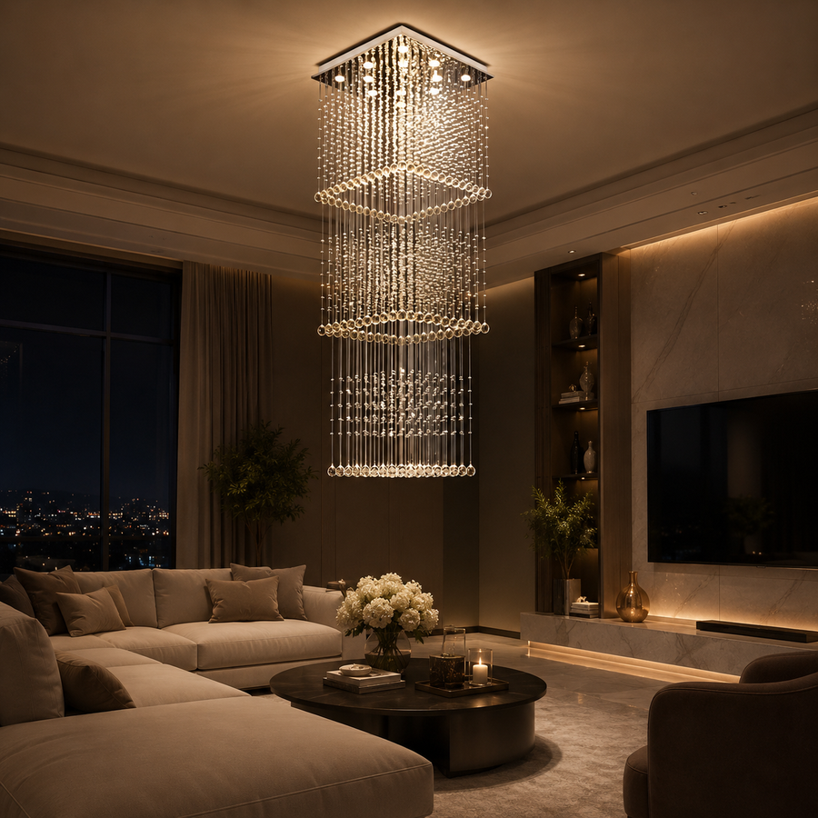 LED Crystal Chandelier 80W PALATINA Gold, Diameter 50cm, Height 200cm, Ladder Model