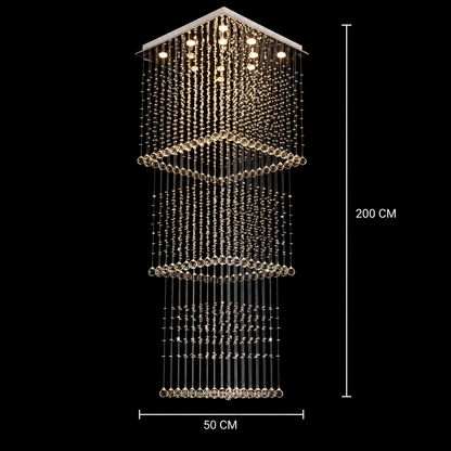 LED Crystal Chandelier 80W PALATINA Gold, Diameter 50cm, Height 200cm, Ladder Model