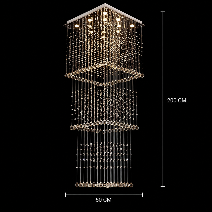 LED Crystal Chandelier 80W PALATINA Gold, Diameter 50cm, Height 200cm, Ladder Model