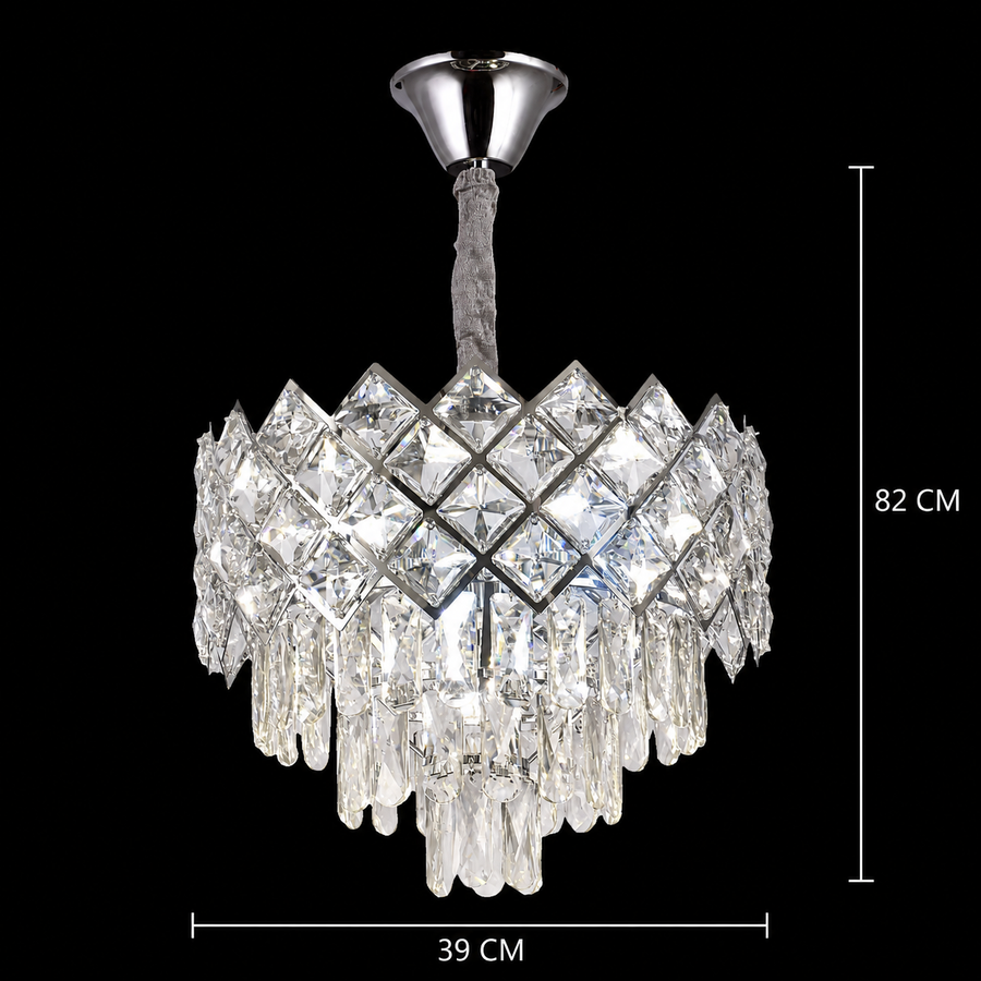 Candelabru Cristal VECTORIA Nobile 5xE14, Diametru 39cm, Crom Lucios, Inaltime Reglabila, Metal si Cristal