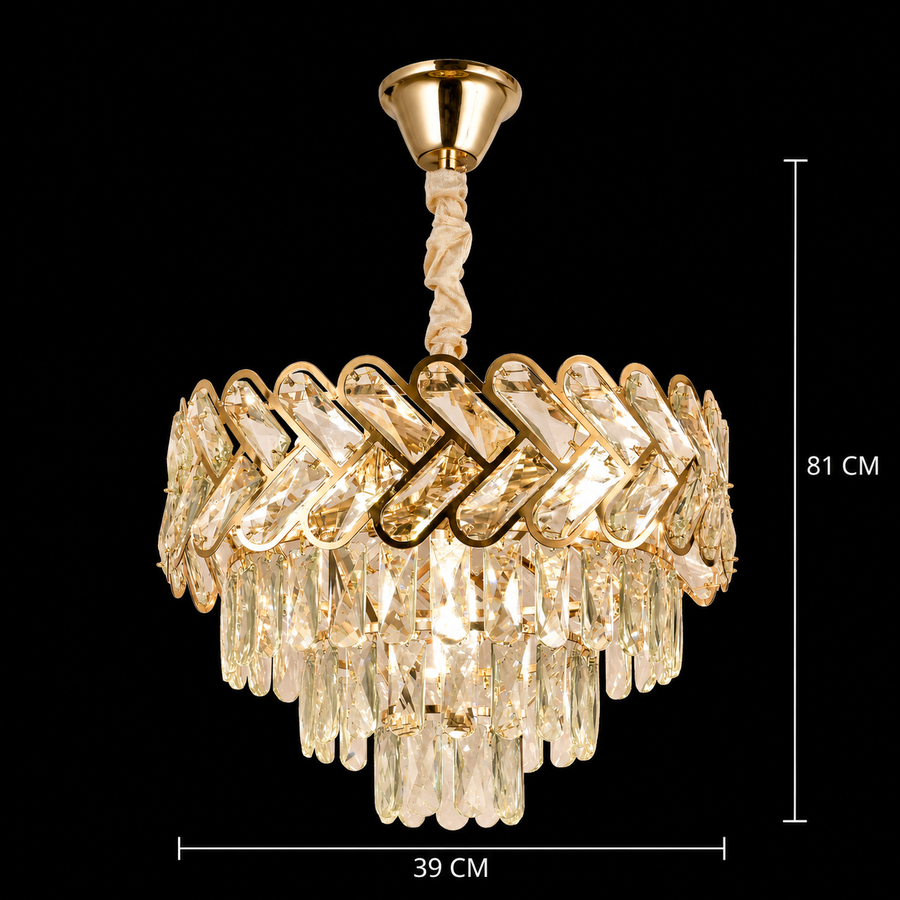 Candelabru Cristal VECTOR Nobile 5xE14, Diametru 39cm, Auriu Lucios, Inaltime Reglabila, Metal si Cristal