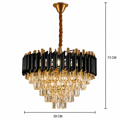 Crystal Chandelier VERSAILLES Eleganza 8x E14, Diameter 50cm, Black, Shiny Gold, Adjustable Height