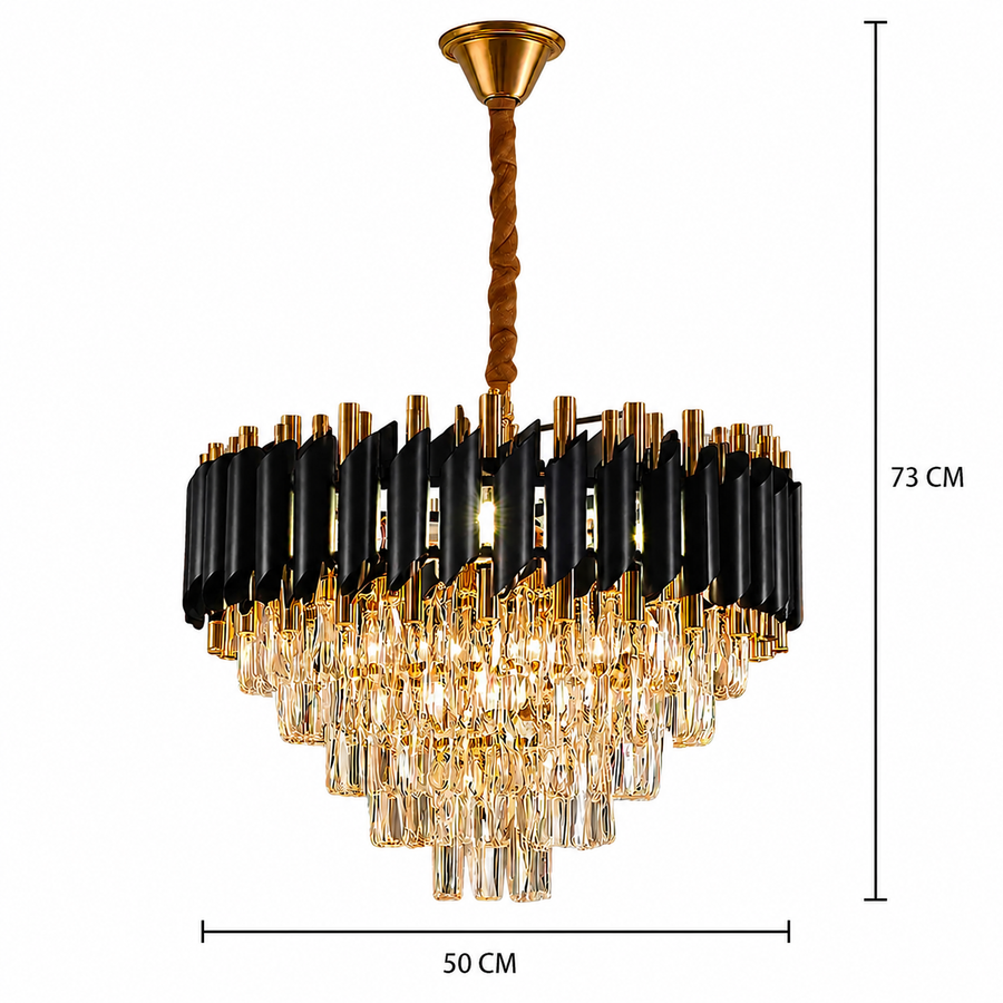 Crystal Chandelier VERSAILLES Eleganza 8x E14, Diameter 50cm, Black, Shiny Gold, Adjustable Height
