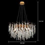 WALTZ Cascade Crystal Chandelier, 6x G9, Gold, 60cm, Adjustable Height