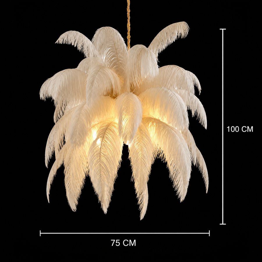 Modern Minoss Chandelier, Feathers, 1xE27, Diameter 75cm, Cream