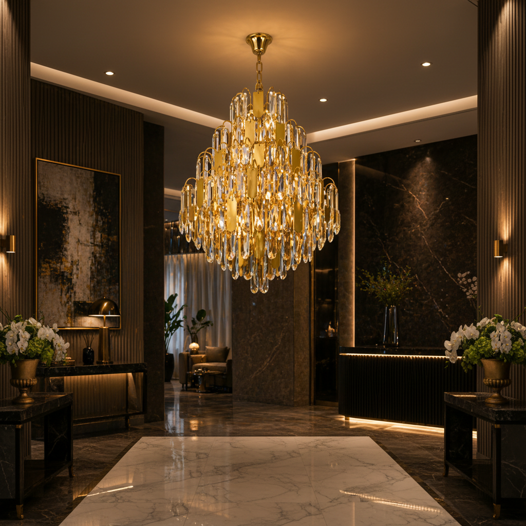 Candelabru Cristal TIER Magno 13xE14, D60 cm, Auriu, Inaltime Reglabila, Metal si Cristal Candelabre Cristal Default Title Alessandro Design