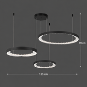 Suspended LED chandelier with remote control, K9 Crystals, 80W, 3 Circles, Cold/Warm/Neutral light, Dimmable, Black, Height Adjustable