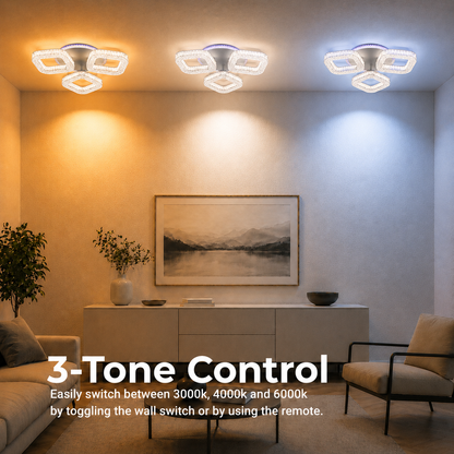 Lustra LED RENATO Nobile cu telecomanda si cristal,  39W, 3 Patrate, Lumina Rece/Calda/Neutra, Dimabila, Alb