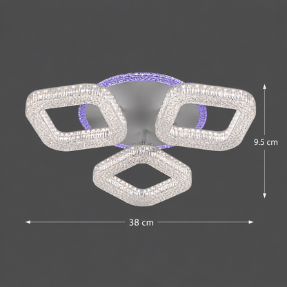 Lustra LED RENATO Nobile cu telecomanda si cristal,  39W, 3 Patrate, Lumina Rece/Calda/Neutra, Dimabila, Alb