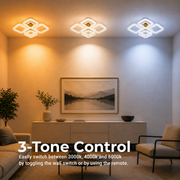 Lustra LED RENATO Magno cu telecomanda si cristal,  118W, 5 Patrate, Lumina Rece/Calda/Neutra, Dimabila, Auriu
