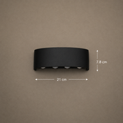 Ellis Exterior LED Wall Light, 8W, 8 Light Sources, Warm Light, Black