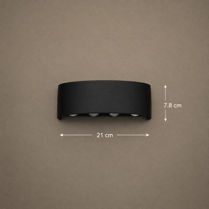 Ellis Exterior LED Wall Light, 8W, 8 Light Sources, Warm Light, Black