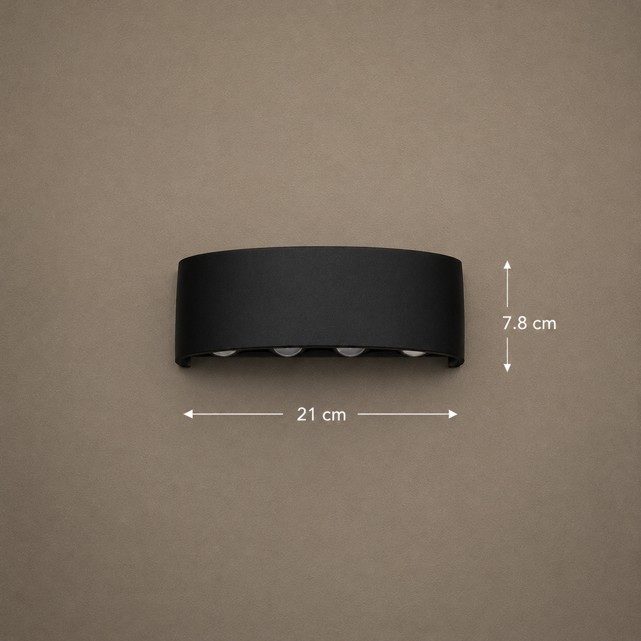 Ellis Exterior LED Wall Light, 8W, 8 Light Sources, Warm Light, Black