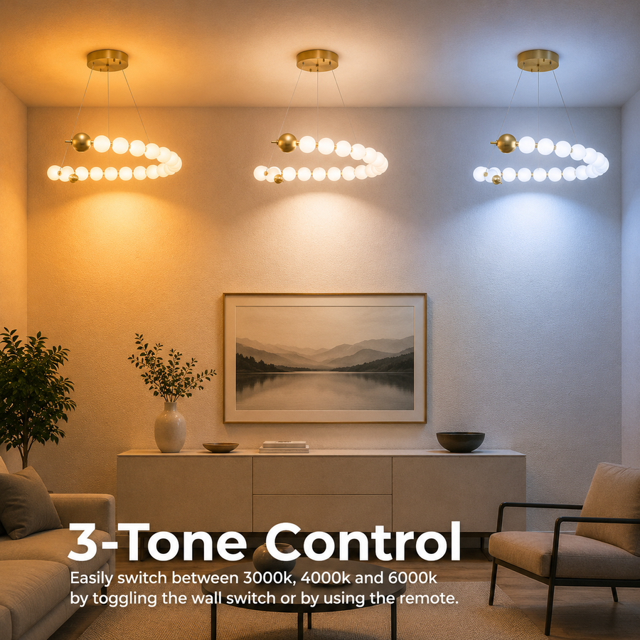 Aurelia 41W Acrylic LED Hanging Chandelier with Remote Control, Dimmable, 3000K/4000K/6000K, Gold, Metal and Acrylic