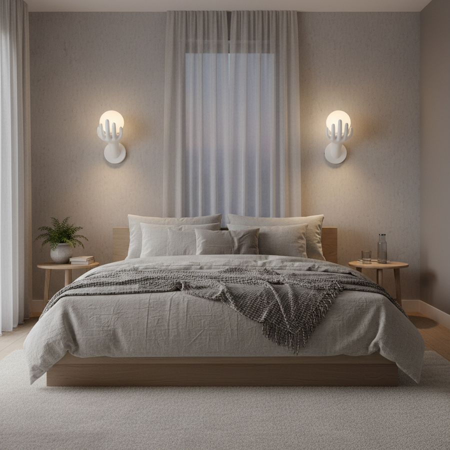 Aplica LED Decorativa MANO, 15x30cm, 1xE27, Sticla si Resina, Alb