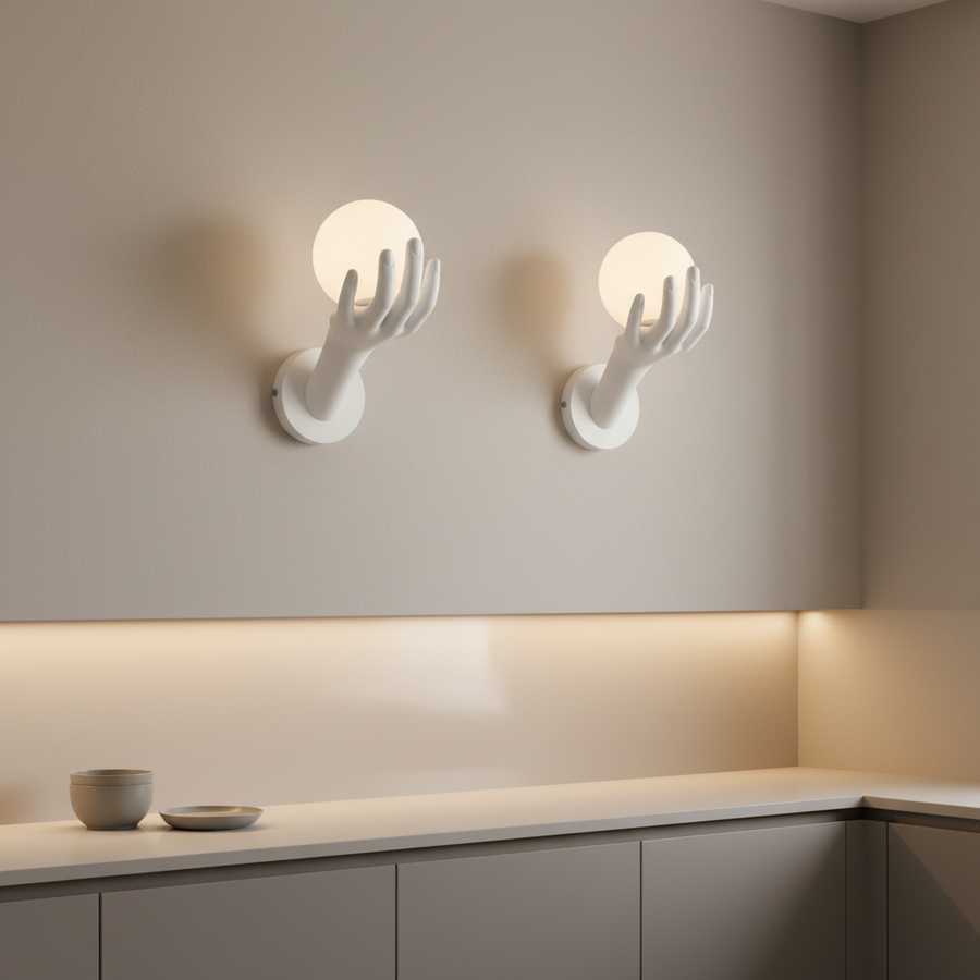 Aplica LED Decorativa MANO, 15x30cm, 1xE27, Sticla si Resina, Alb