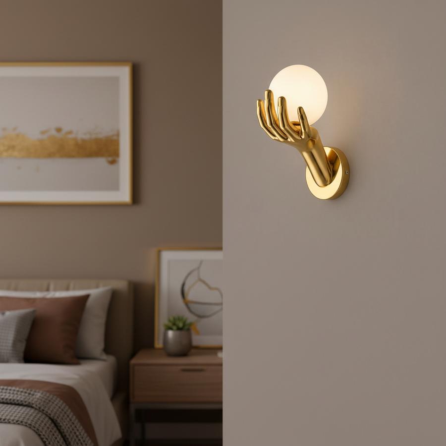 Aplica LED Decorativa MANO, 15x30cm, 1xE27, Sticla si Resina, Auriu