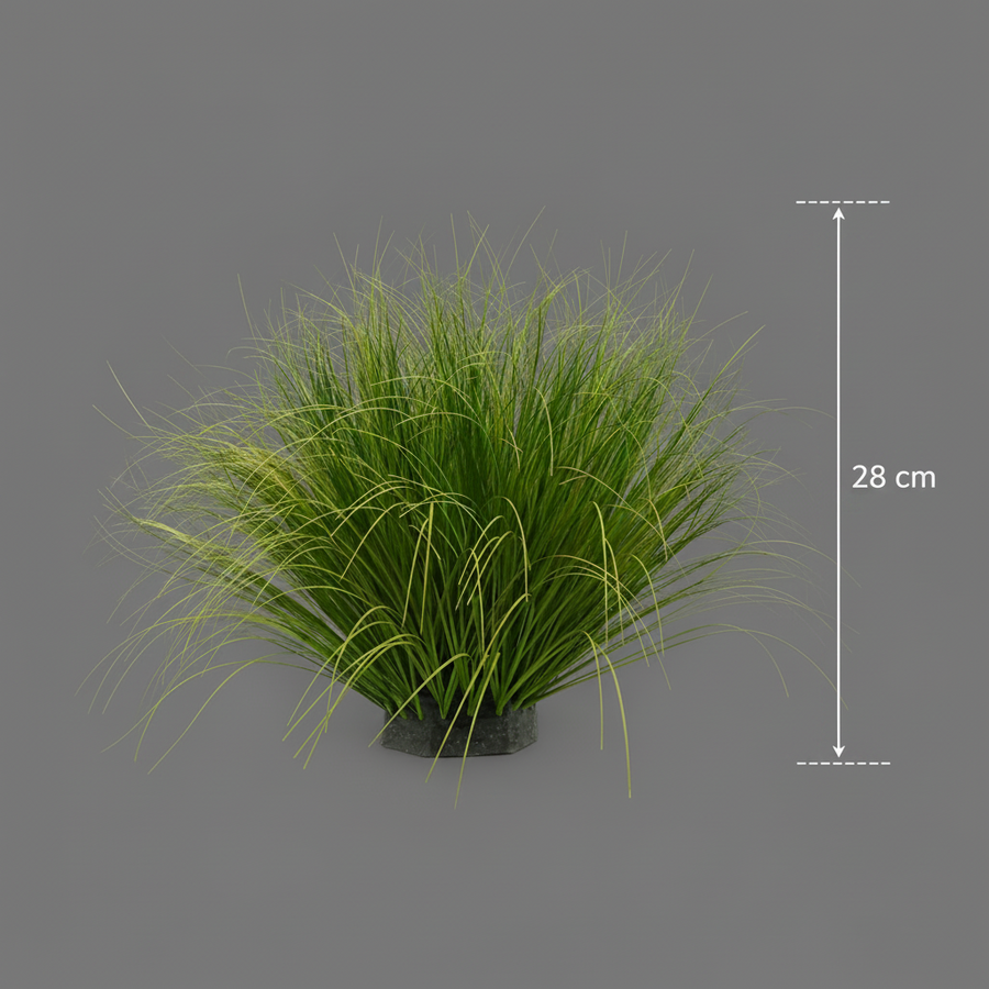 Planta Artificială Tufă de Iarbă Tip Ceapă cu frunze Curbate, 28 cm, Verde, Fără Ghiveci