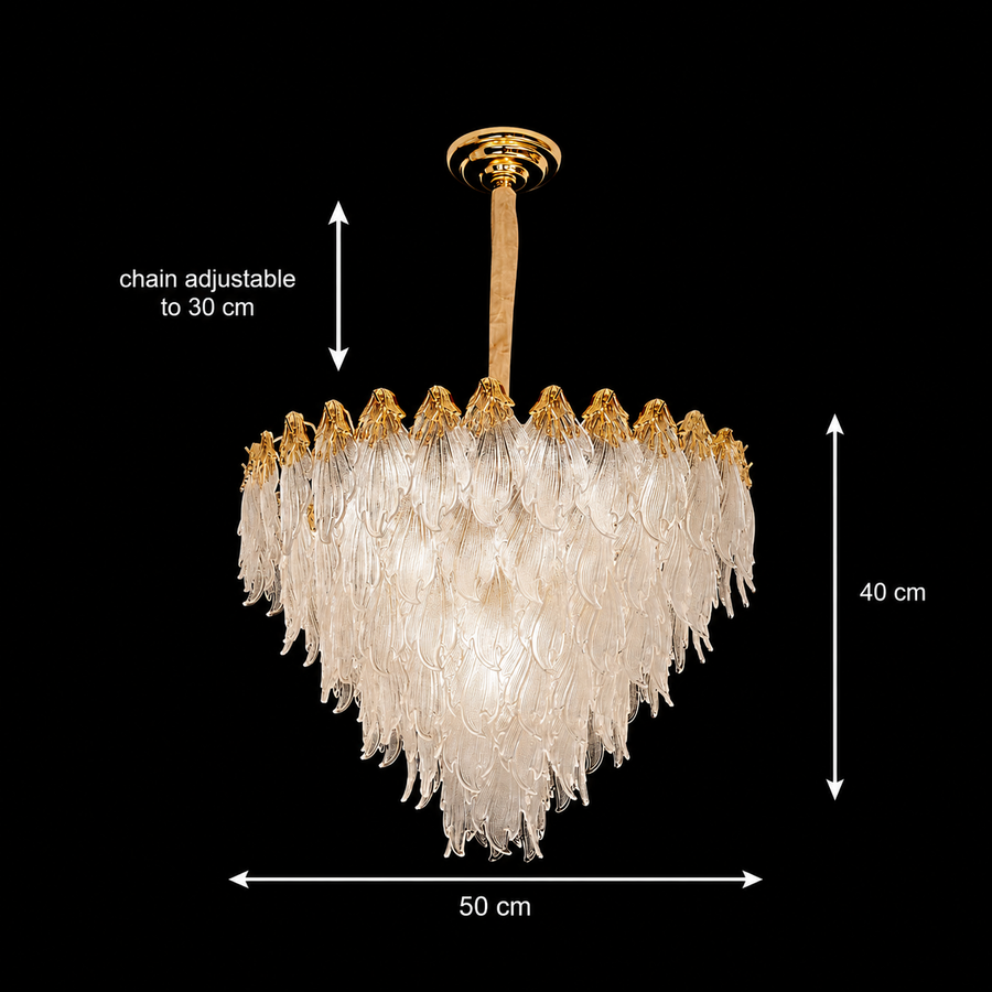 Candelabru Cristal MURANO Eleganza 9xE14, D50 cm, Auriu, Inaltime Reglabila, Metal si Cristal