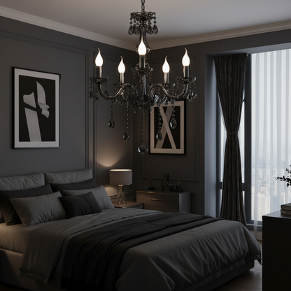 Crystal Chandelier ALNWICK Eleganza, 5xE14, Diameter 48cm, Black, Adjustable Height Classic Chandeliers Default Title Alessandro Design