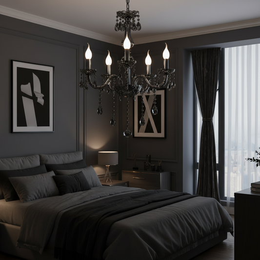 Crystal Chandelier ALNWICK Eleganza, 5xE14, Diameter 48cm, Black, Adjustable Height Classic Chandeliers Default Title Alessandro Design
