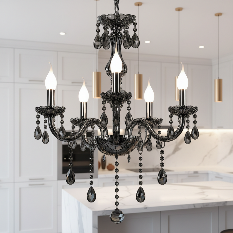 Crystal Chandelier ALNWICK Eleganza, 5xE14, Diameter 48cm, Black, Adjustable Height Classic Chandeliers Default Title Alessandro Design