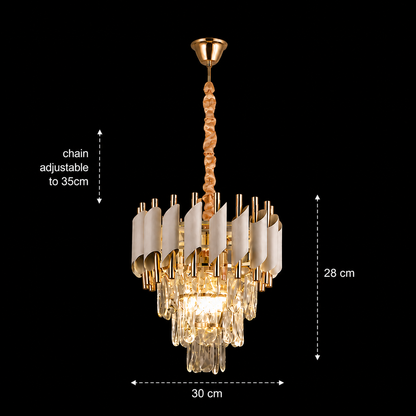 Crystal Chandelier VERSAILLES Petito 3xE14, Diameter 30cm, Shiny Gold and White, Adjustable Height, Metal and Crystal Crystal Chandeliers Default Title Alessandro Design