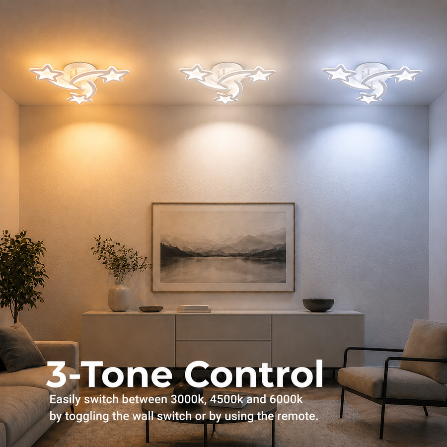 LED chandelier with remote control IPOMOEA 51W, 3 Stars, Cold/Warm/Neutral light, Dimmable, White LED chandelier with remote control Default Title Alessandro Design
